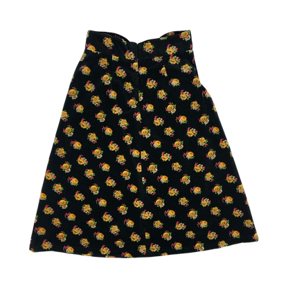 Vintage Black and Yellow Floral Velvet Velour Skirt 6