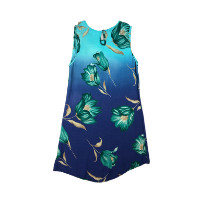 Vintage Blue Floral Print Sleeveless Beach Dress 10