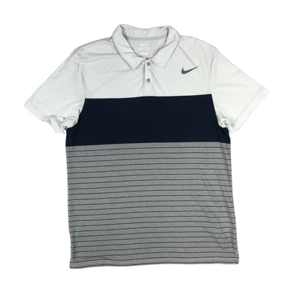Vintage Nike Striped White and Navy Polo Shirt L