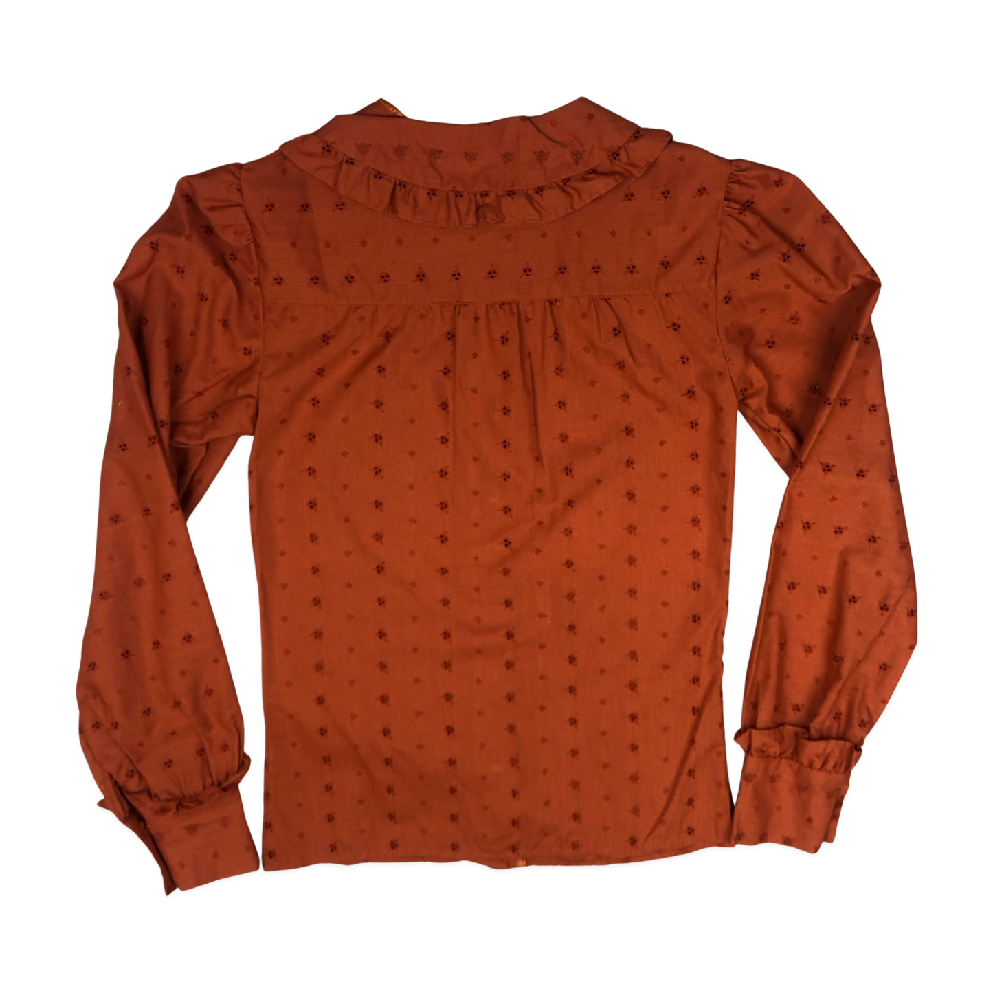 Vintage 70s 80s Rust Orange Anglais Blouse 4