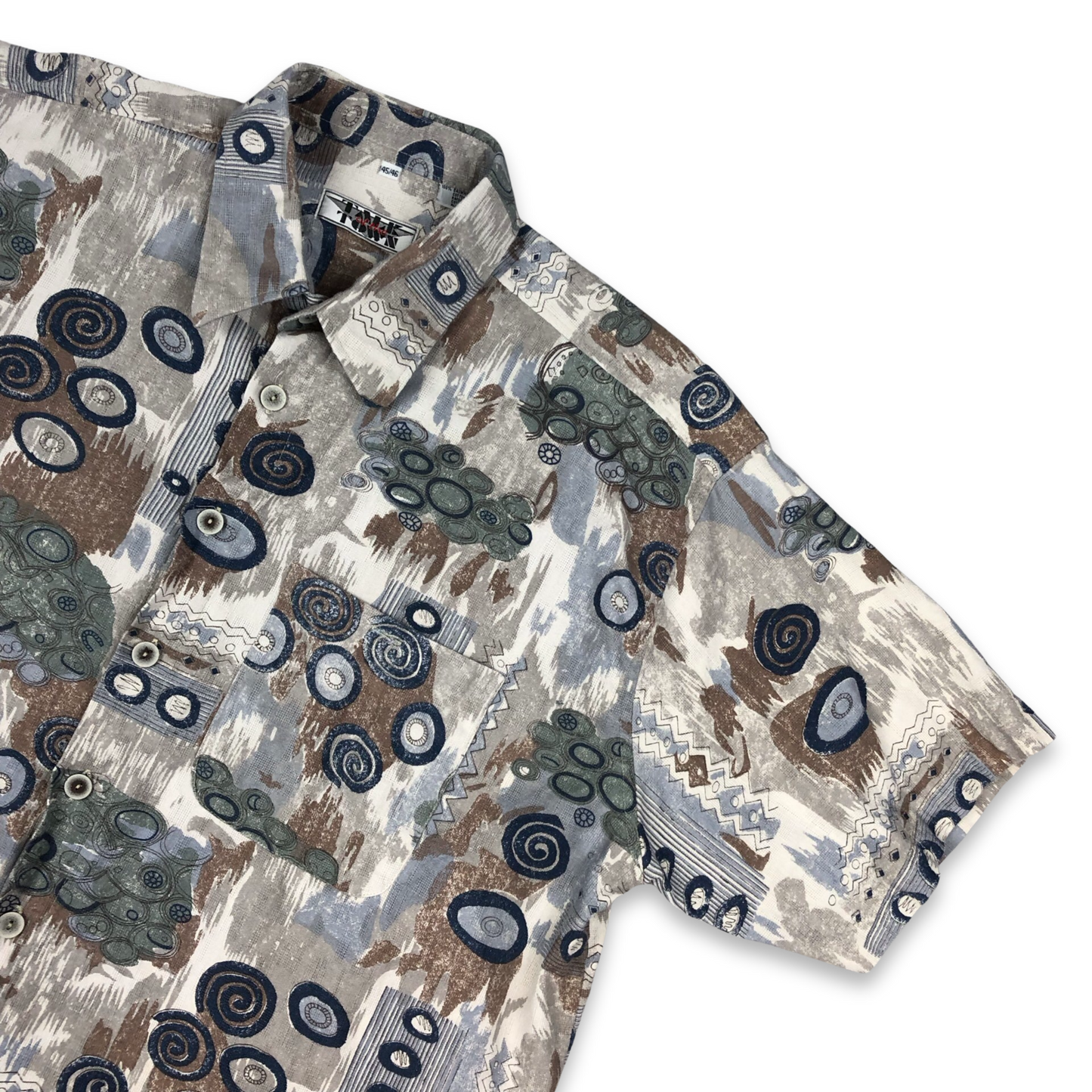 Vintage Abstract Crazy Pattern Printed Linen Short Sleeved Shirt 3XL