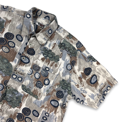 Vintage Abstract Crazy Pattern Printed Linen Short Sleeved Shirt 3XL