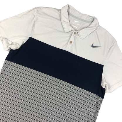 Vintage Nike Striped White and Navy Polo Shirt L