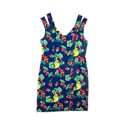Vintage Blue Beach Theme Graphic Print Sleeveless Dress 8