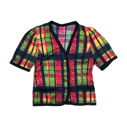 Vintage 80s 90s Plaid Print Multicolour Blouse 8