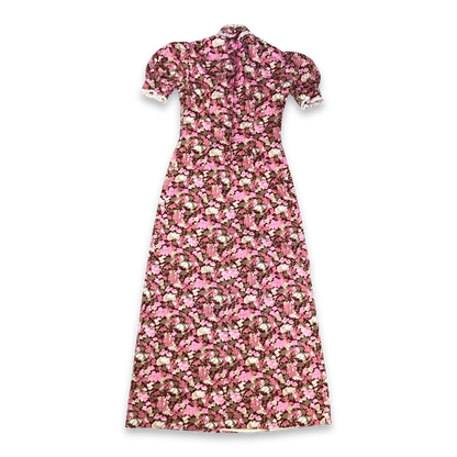 Vintage 70s Pink Floral Prairie Maxi Dress 6