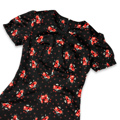 Vintage 70s Black Floral Maxi Dress 8