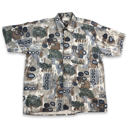 Vintage Abstract Crazy Pattern Printed Linen Short Sleeved Shirt 3XL