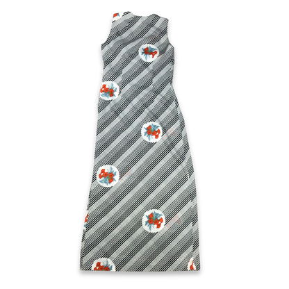 Vintage 70s Maxi Dress Black and White Striped Floral Print 10