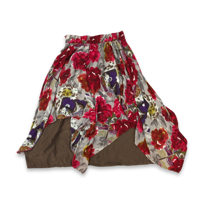 Vintage Asymmetric Floral Printed Midi Skirt 10