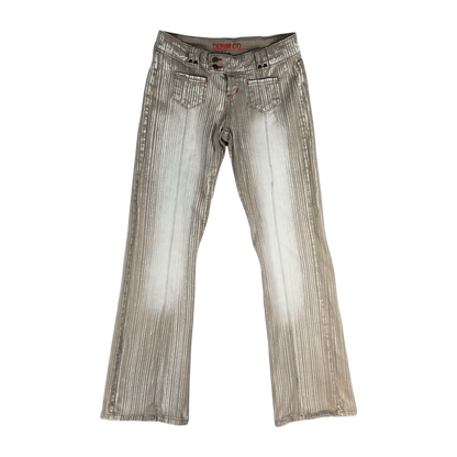 Vintage Striped Beige and White Flared Trousers 32W 36L