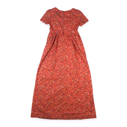 Vintage 60s 70s Red Floral Print Maxi Dress 12