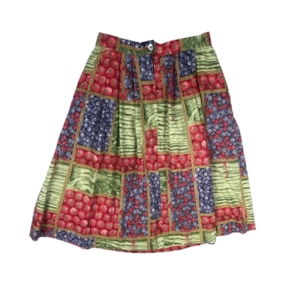 Vintage Agricultural Theme Fruit and Veg Print Pleated Skirt 10