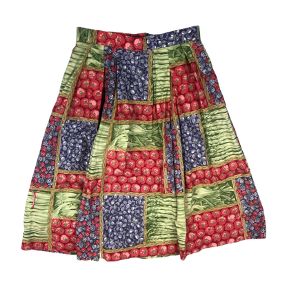 Vintage Agricultural Theme Fruit and Veg Print Pleated Skirt 10