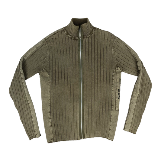 Vintage Y2K Zip-up Ribbed Knit Jumper XL