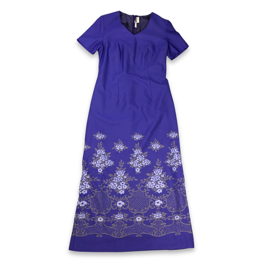 Vintage 70s Lilac Purple Floral Maxi Dress 12