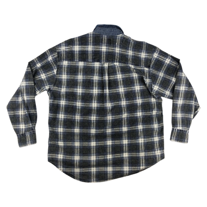 Vintage Blue, Grey, and White Plaid Flannel Shirt XL