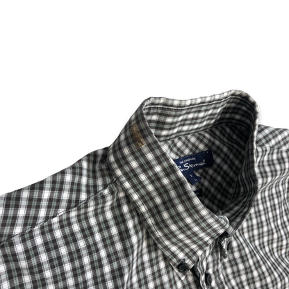 Vintage Ben Sherman Grey and White Plaid Short Sleeved Shirt XL
