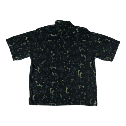 Vintage Black Abstract Print Silk Hawaiian Shirt XXL