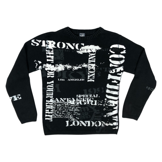 Vintage Y2K Black Ribbed Knit Jumper M