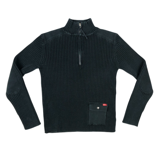 Vintage Y2K Black 1/4-zip Ribbed Knit Jumper S