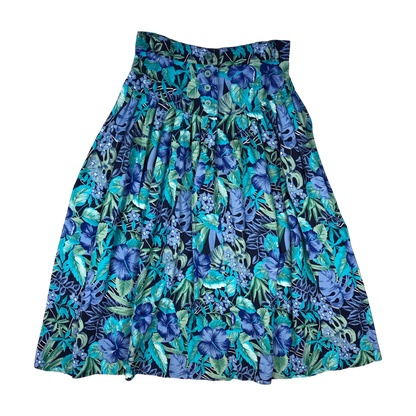 Vintage 80s Blue Floral Pleated Skirt 8