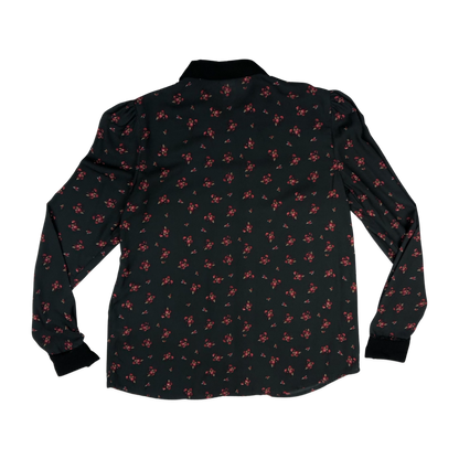 Vintage 90s Y2K Black Floral Print Blouse 8