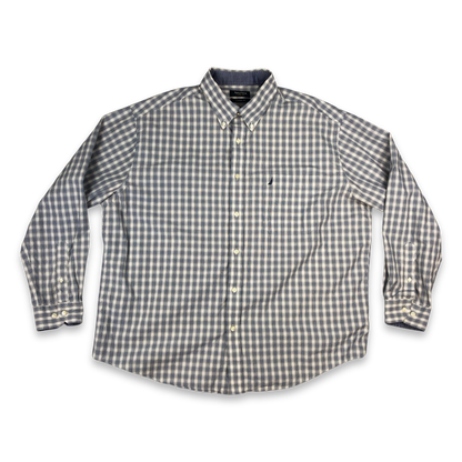 Vintage Nautica Blue and White Plaid Shirt Size 3XL