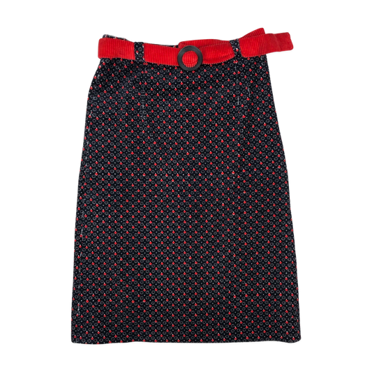 Vintage 80s Black Corduroy Abstract Print Skirt with Belt 6