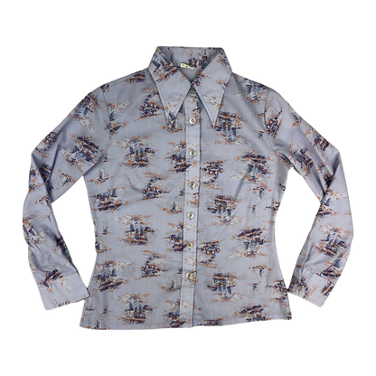 Vintage 70s Lilac Abstract Pattern Blouse 14