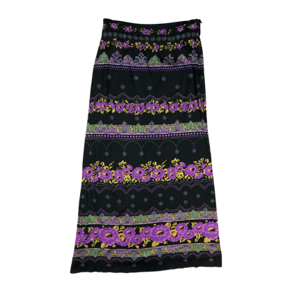 Vintage 60s 70s Black Floral Long Maxi Skirt 10