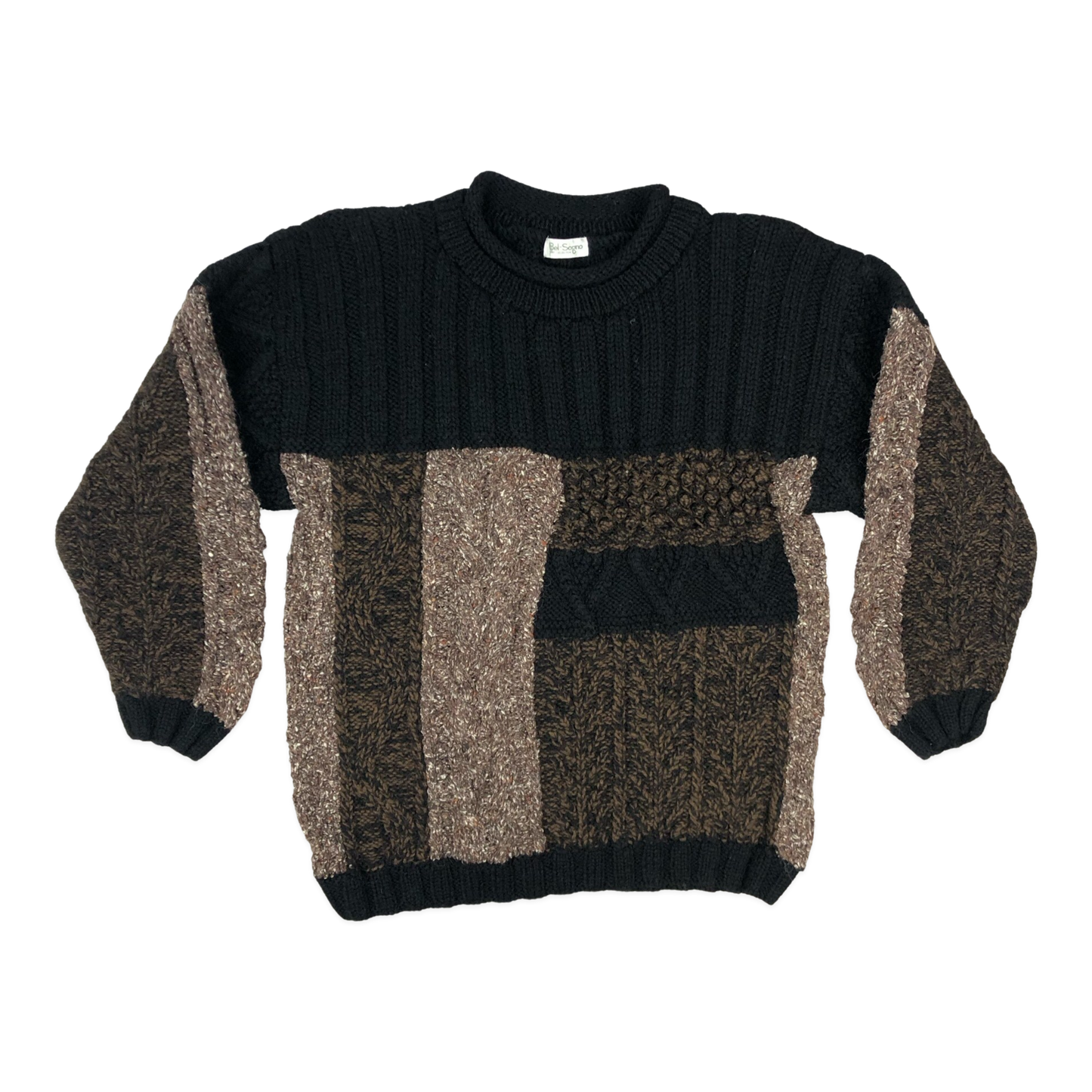 Vintage 80s Black and Brown Patterned Knit Jumper M