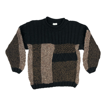 Vintage 80s Black and Brown Patterned Knit Jumper M