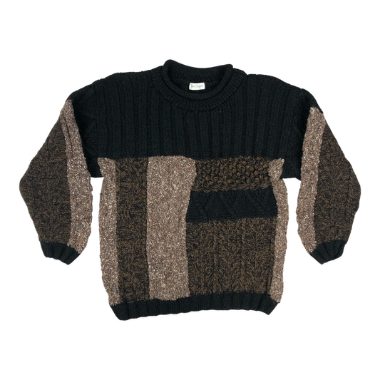 Vintage 80s Black and Brown Patterned Knit Jumper M