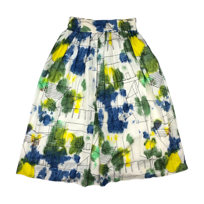 Vintage 80s Abstract Print Pleated Skirt 10/12