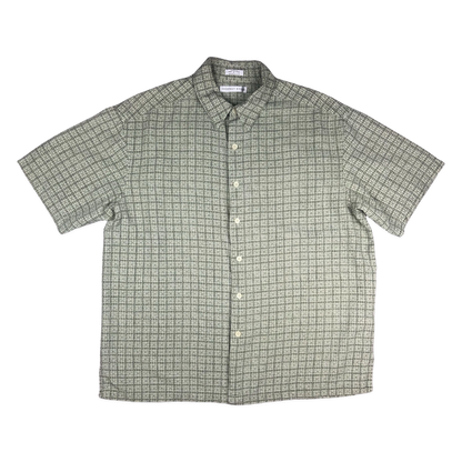 Vintage Green Abstract Print Silk Shirt L