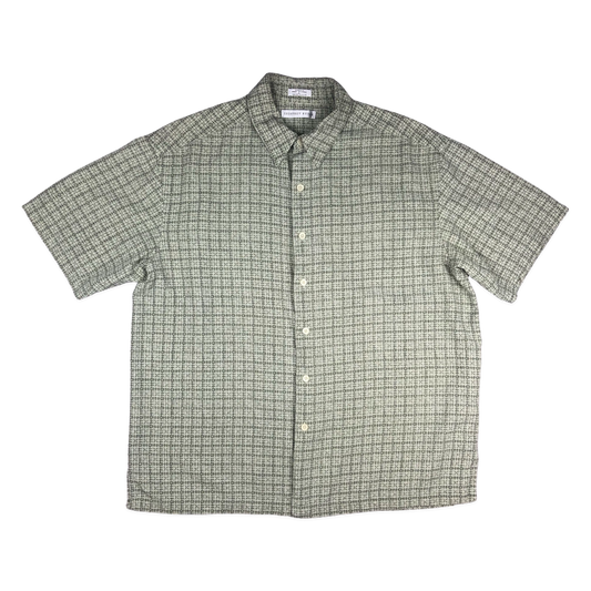 Vintage Green Abstract Print Silk Shirt L