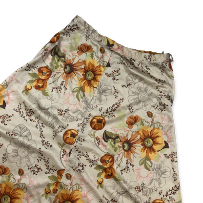 Vintage 70s Cream Green and Orange Floral Print A Line Midi Skirt 8