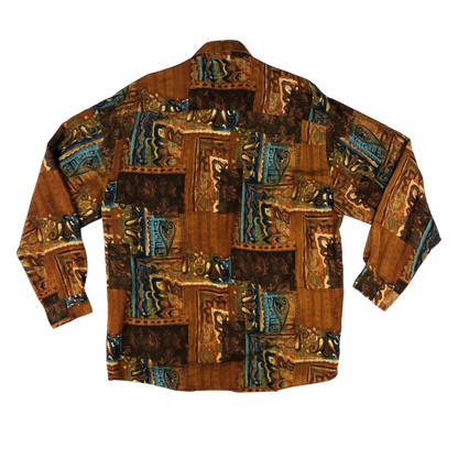 Vintage Orange Abstract Print Viscose Shirt XL