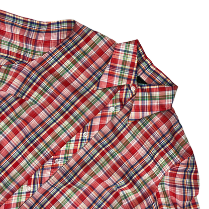 Vintage 70s Blue, Red and Green Plaid Button-up Blouse 16