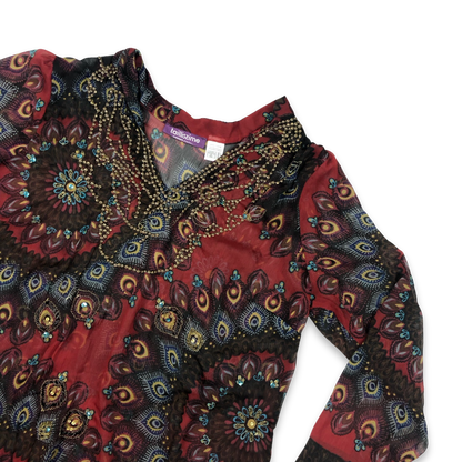 Vintage Y2K Mandala Print Blouse 14 16 18