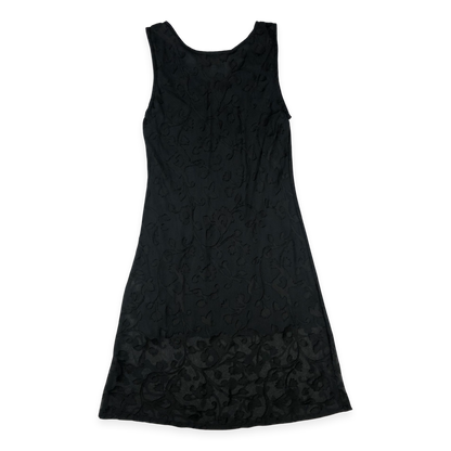 Vintage 80s 90s Black Sheer Floral Sleeveless Dress 8