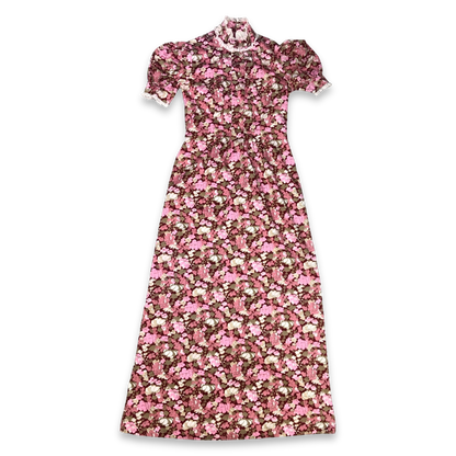 Vintage 70s Pink Floral Prairie Maxi Dress 6