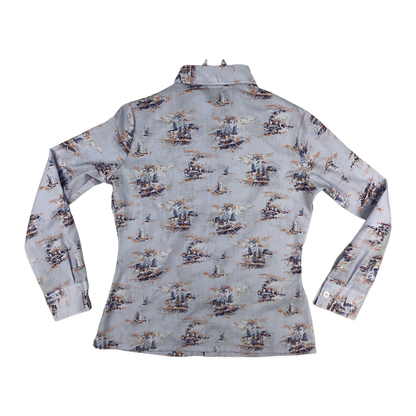 Vintage 70s Lilac Abstract Pattern Blouse 14