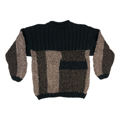 Vintage 80s Black and Brown Patterned Knit Jumper M