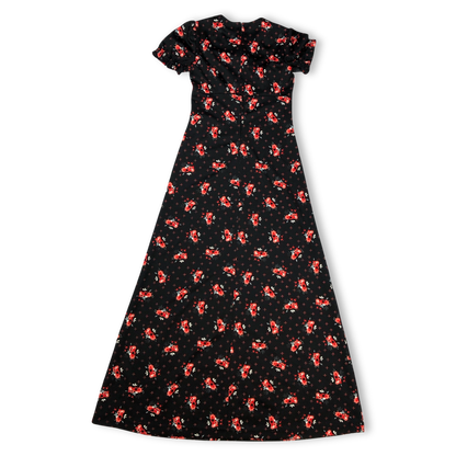 Vintage 70s Black Floral Maxi Dress 8