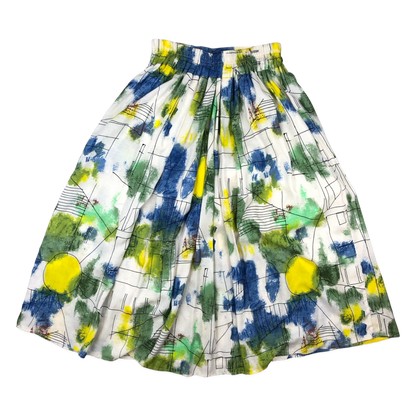 Vintage 80s Abstract Print Pleated Skirt 10/12