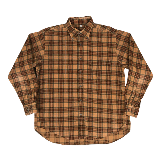 Vintage Orange and Brown Plaid Corduroy Shirt L