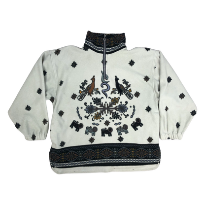 Vintage Abstract Pattern Beige 1/4-zip Fleece 3XL