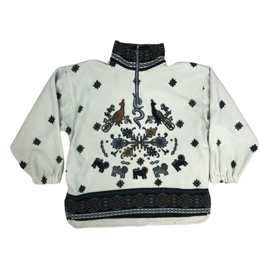 Vintage Abstract Pattern Beige 1/4-zip Fleece 3XL